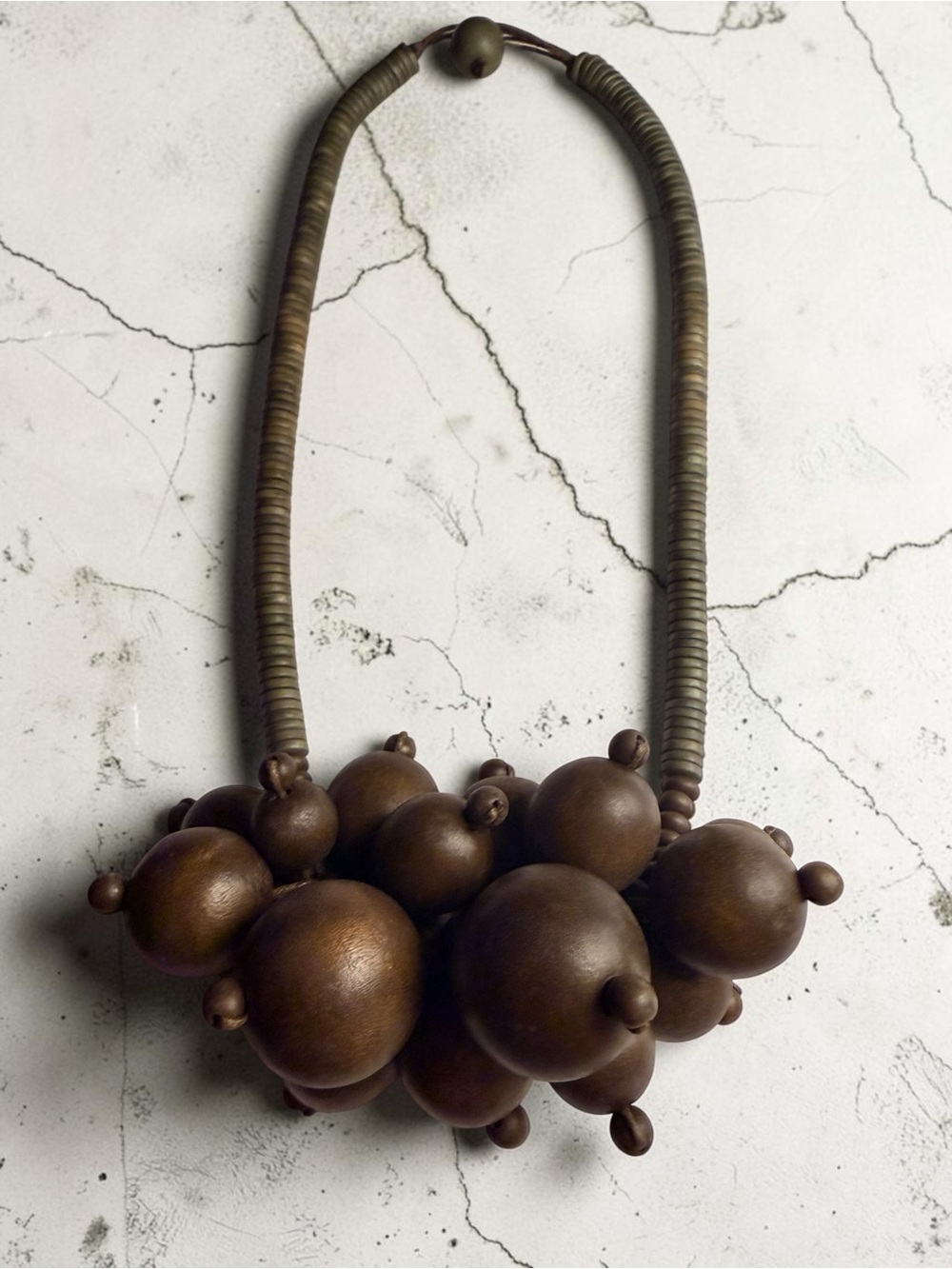 Chunky Wooden Bead Statement Necklace in Dark Brown
